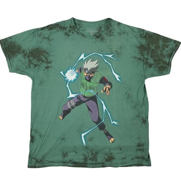 NARUTO Shippuden Collection Kakashi Hatake Green Black Dye T-Shirt sz L Anime - Picture 4 of 7